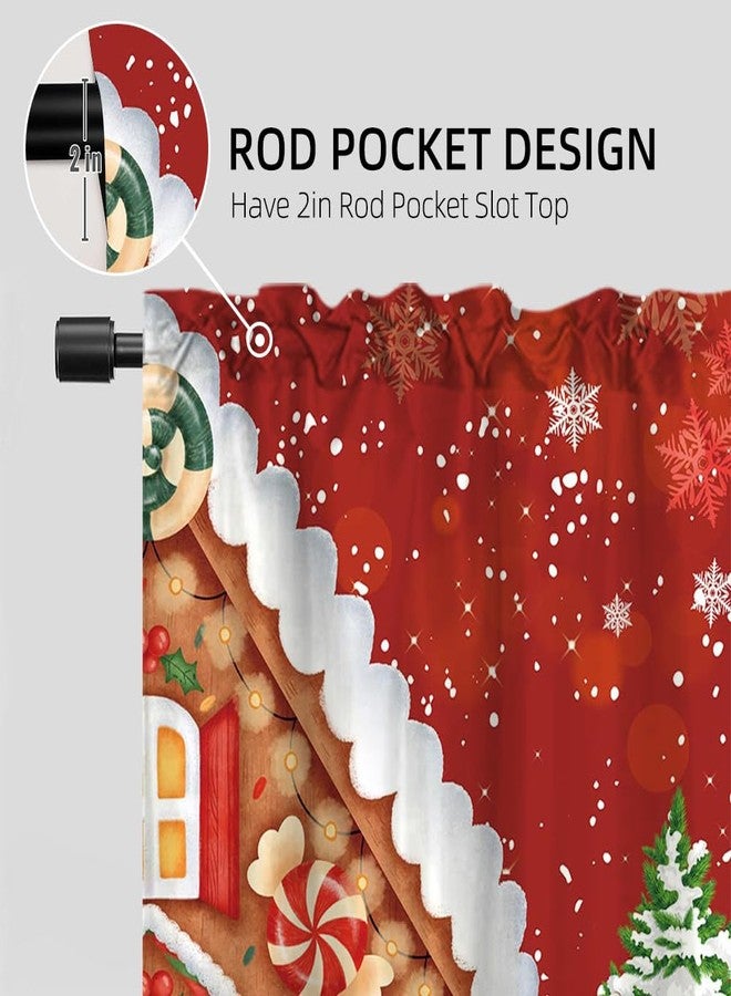 DOTOOMA Red Christmas Gingerbread House Window Treatment Tiers Candy Cane Snowflake Wonderland Xmas Pine Tree Theme Kitchen Living Room Small Window Decor Polyester Supplies 26x36 Inches 2 Panels - Image 3